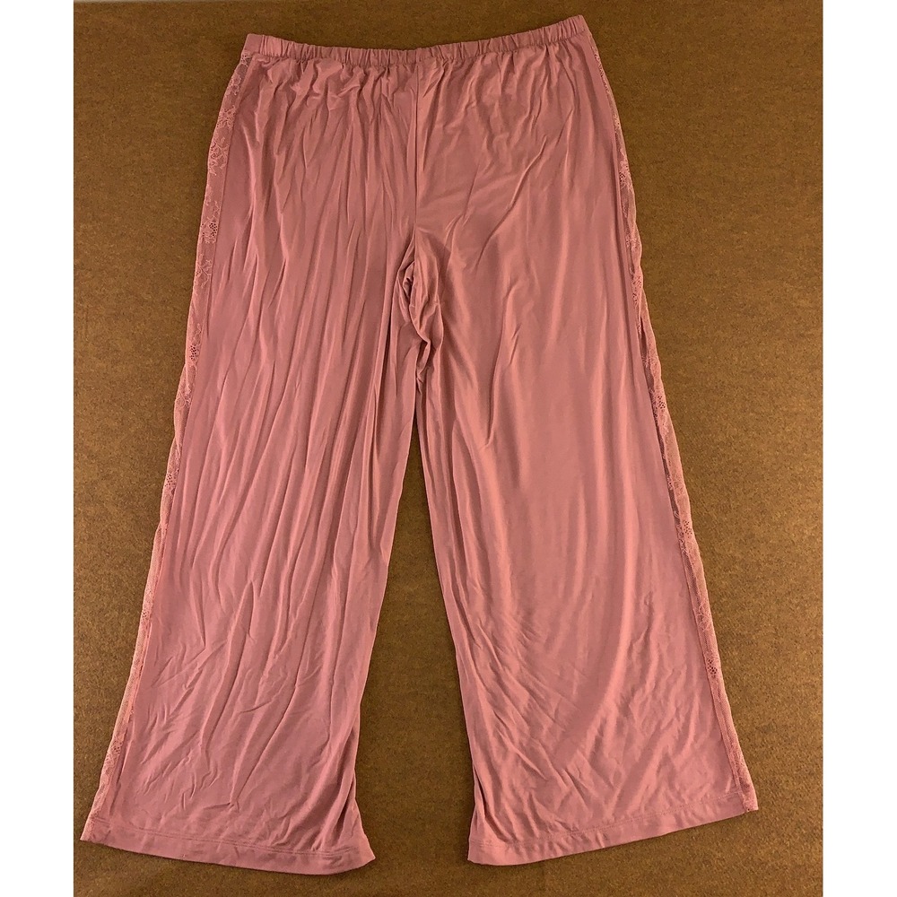 Soma Womens X-Large Antique Pink Side Lace Relaxed Wide Leg Pajama Pants NWOT